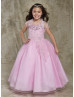 Beaded Pink Tulle Flower Girl Dress With Bolero